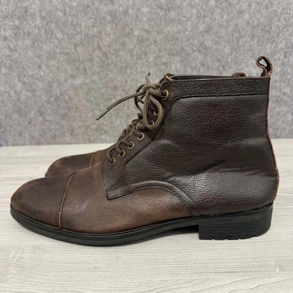 Kenneth Cole Reaction Brewster Brown Leather Cap Toe Lace Up Boots Mens‎ 13M